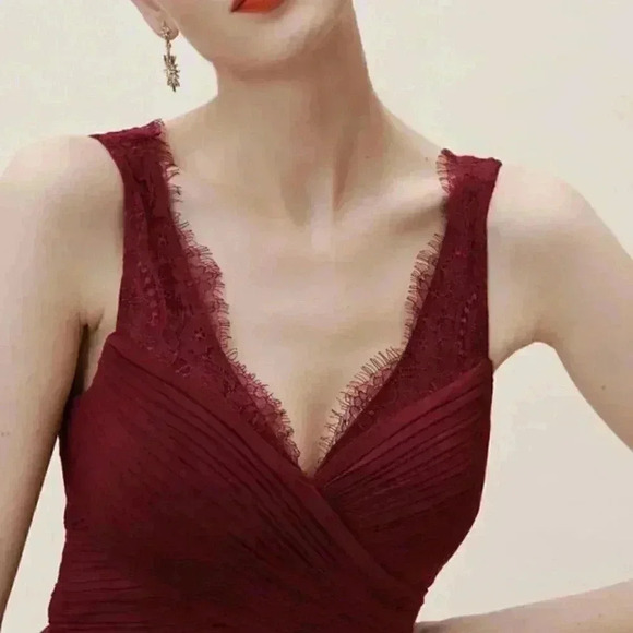 BHLDN Anthropologie Hitherto Fleur Formal Tulle Wine Red Event Gown Dress Size 8 - Picture 3 of 8